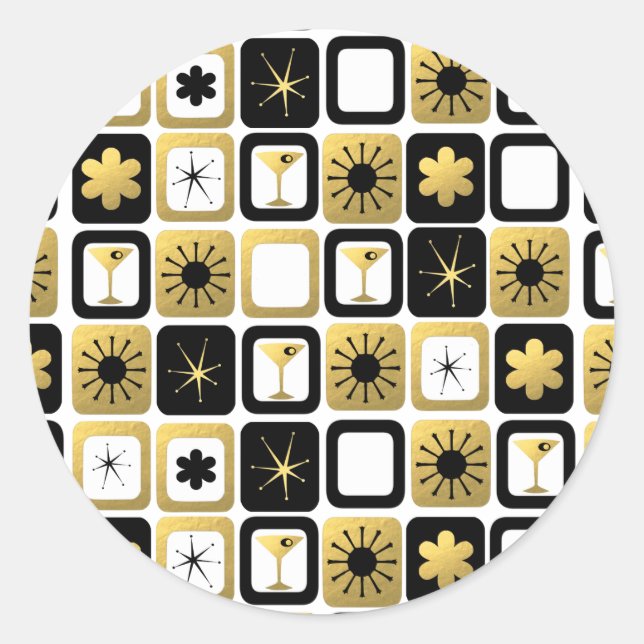 Retro Glamorous Gold Round Stickers (Front)