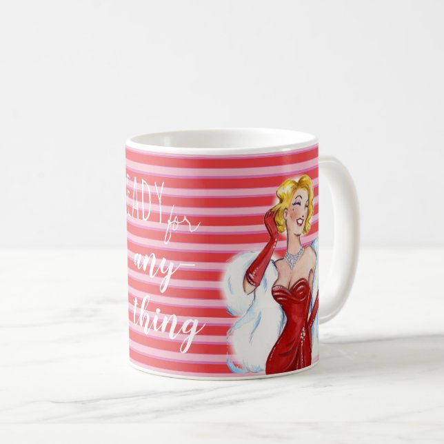 Retro Glamour and Red Stripes Motivational Coffee Mug (Front Right)