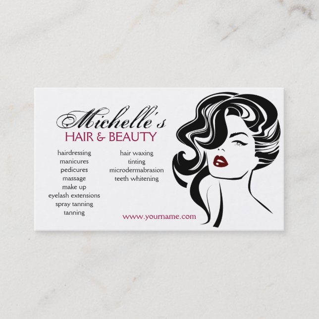 Retro Glamour Black White Beauty Girl Hair Styling Business Card (Front)