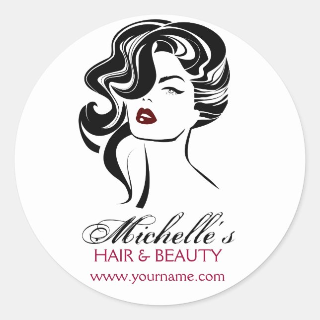 Retro Glamour Black White Beauty Girl Hair Styling Classic Round Sticker (Front)