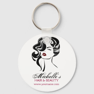 Retro Glamour Black White Beauty Girl Hair Styling Keychain