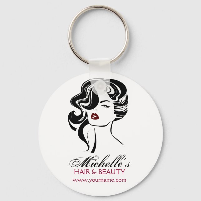Retro Glamour Black White Beauty Girl Hair Styling Keychain (Front)