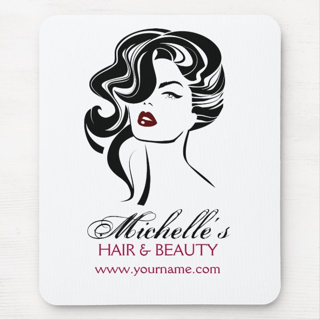 Retro Glamour Black White Beauty Girl Hair Styling Mouse Pad (Front)