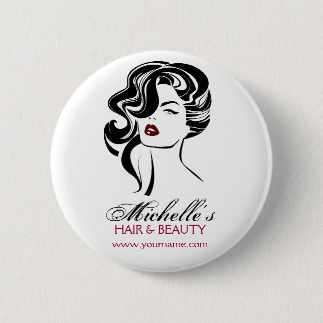Retro Glamour Black White Beauty Girl Hair Styling Pinback Button (Front)