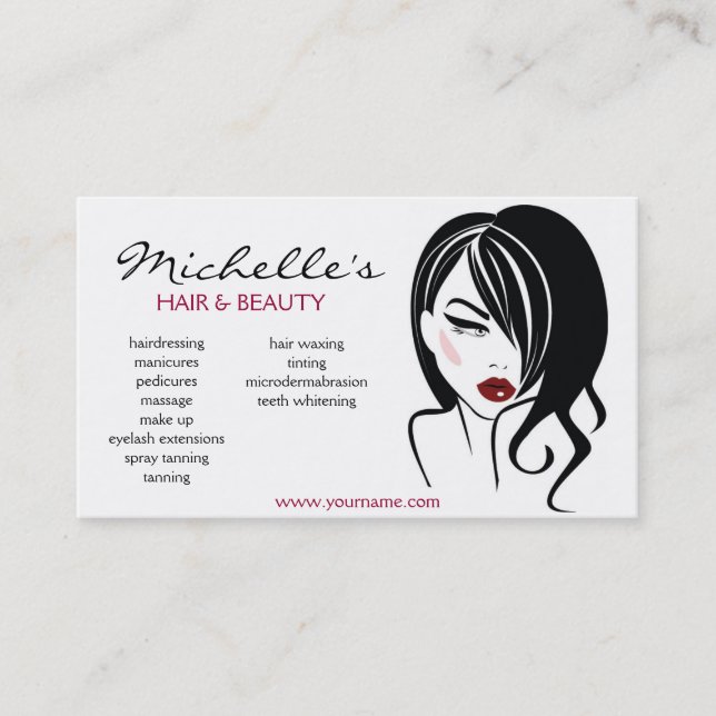 Retro Glamour Black White Fashion Girl Hair Salon Business Card (Front)