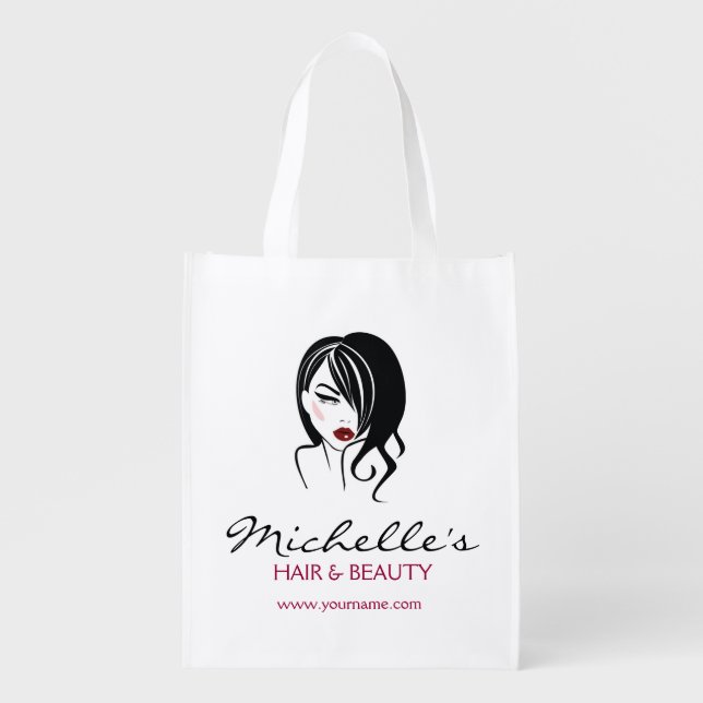 Retro Glamour Black White Fashion Girl Hair Salon Grocery Bag (Front)