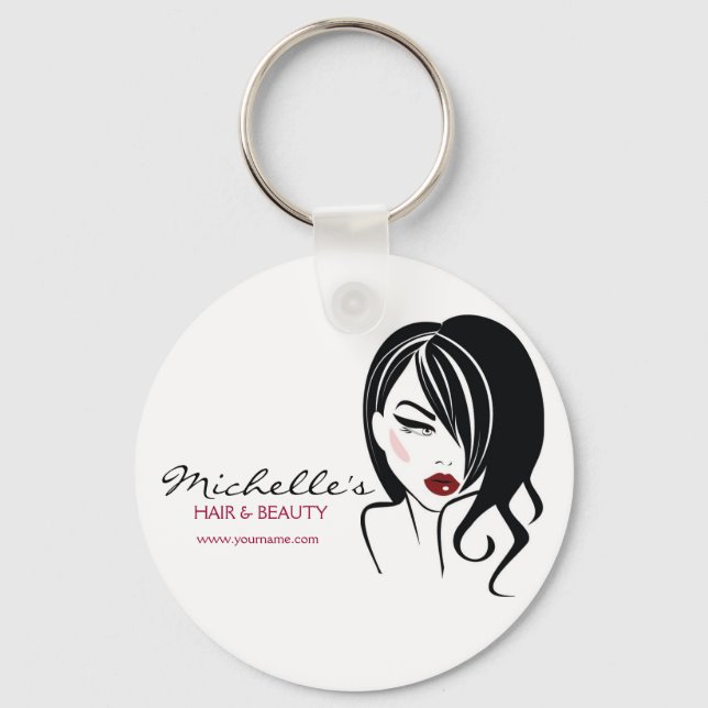 Retro Glamour Black White Fashion Girl Hair Salon Keychain (Front)