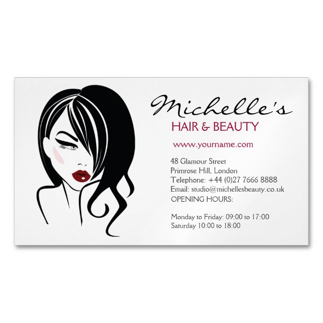 Retro Glamour Black White Fashion Girl Hair Salon Magnetic Business Card (Front)
