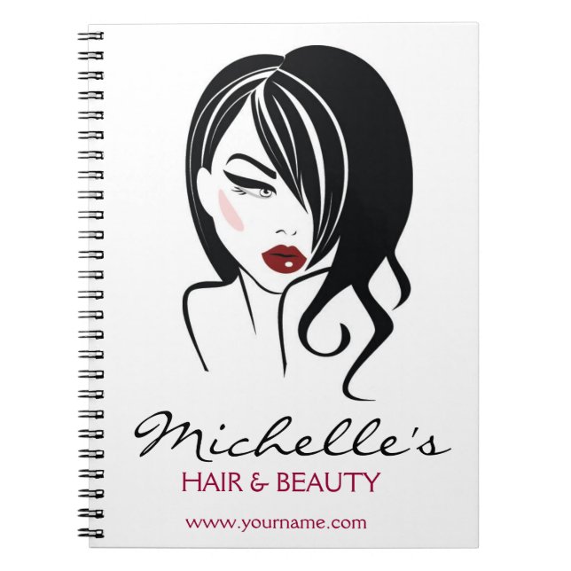 Retro Glamour Black White Fashion Girl Hair Salon Notebook (Front)