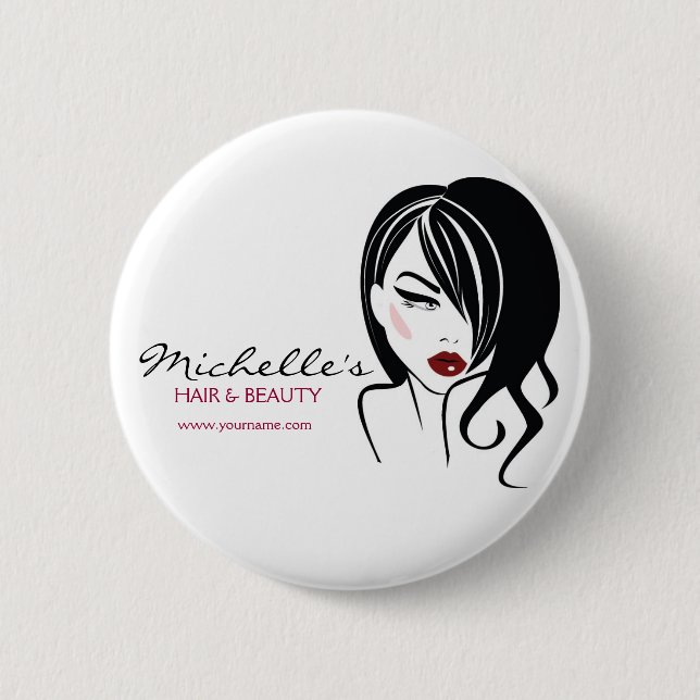 Retro Glamour Black White Fashion Girl Hair Salon Pinback Button (Front)