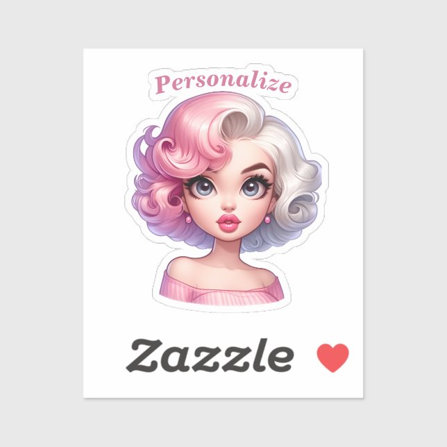 Retro Glamour Girl Animated Cartoon Personalize Sticker (Sheet)