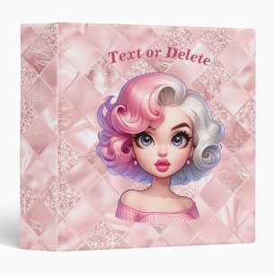 Retro Glamour Girl Animated Cute Cartoon Beauty 3 Ring Binder