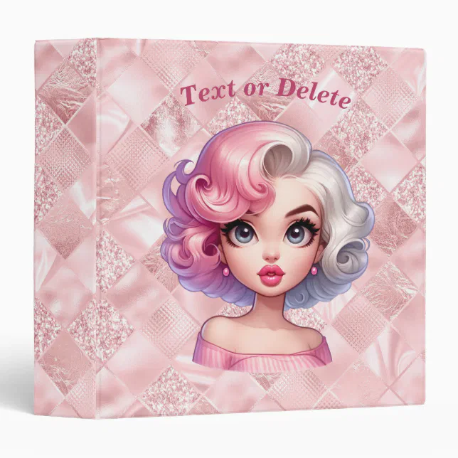 Retro Glamour Girl Animated Cute Cartoon Beauty 3 Ring Binder | Zazzle