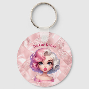 Retro Glamour Girl Animated Cute Cartoon Beauty Keychain