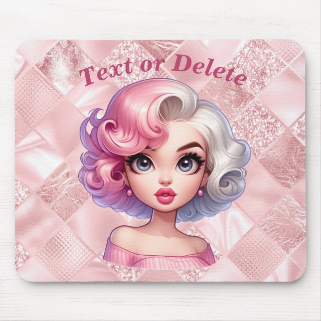 Retro Glamour Girl Animated Cute Cartoon Beauty Mouse Pad (Front)