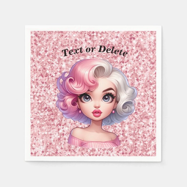 Retro Glamour Girl Animated Cute Cartoon Beauty Napkins (Front)