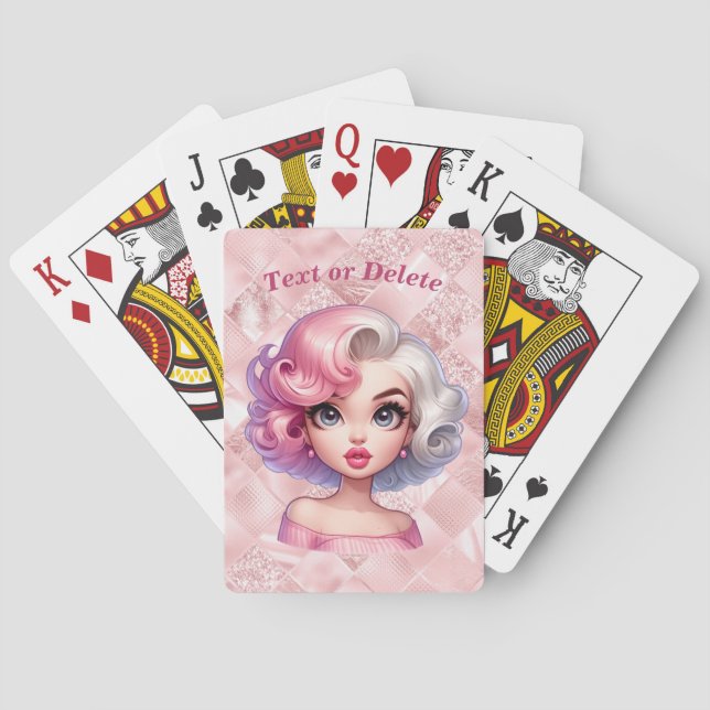 Retro Glamour Girl Animated Cute Cartoon Beauty Poker Cards (Back)