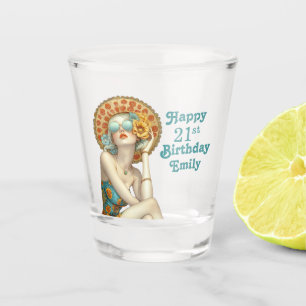 Retro Glamour Girl Stylish 21st Birthday for Her Shot Glass