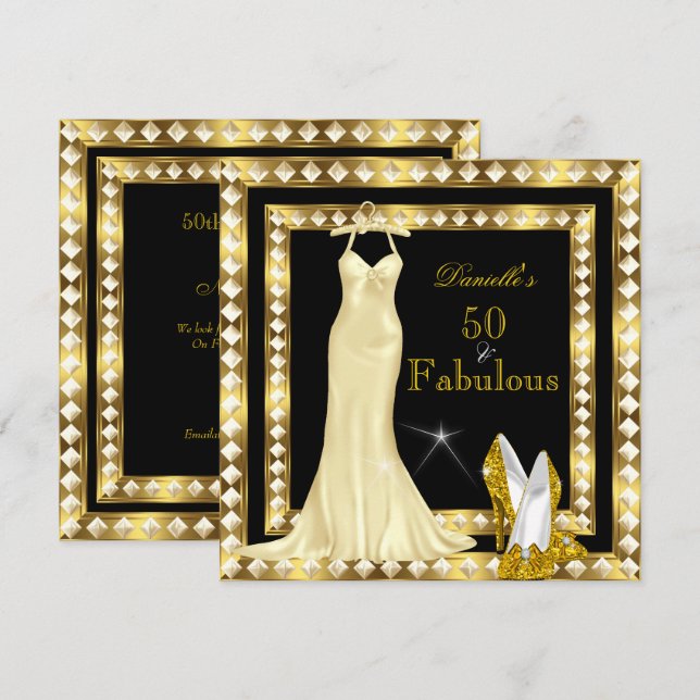 Retro Glamour Hollywood Fabulous 50 Gold Deco 2 Invitation (Front/Back)