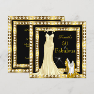 Retro Glamour Hollywood Fabulous 50 Gold Deco 2 Invitation