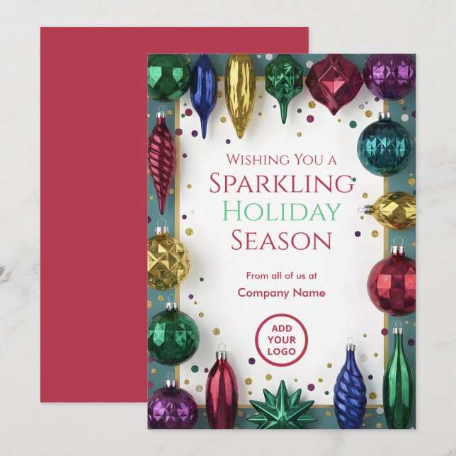 Retro Glass-Ornament Luxe | Business Greetings Holiday Card (Front/Back)