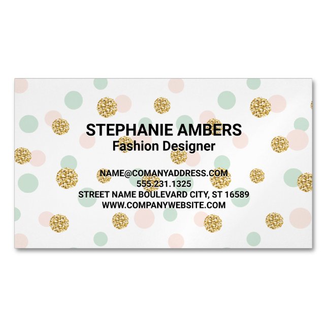 Retro Glitter Confetti | Polka Dot Business Card Magnet (Front)