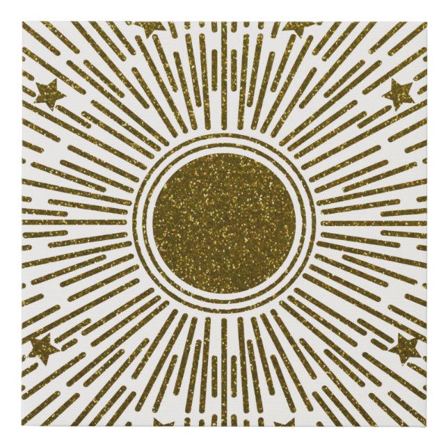 Retro glitter, golden sun with rays faux canvas print (Front)