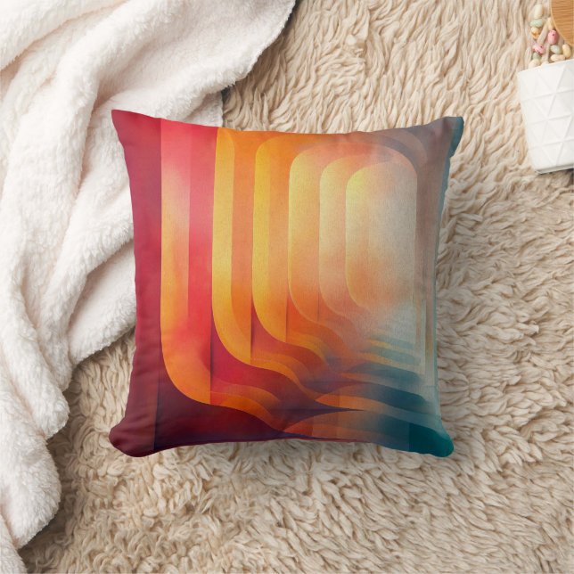 Retro Glow Arches – Abstract Mid-Century Throw Pillow (Blanket)