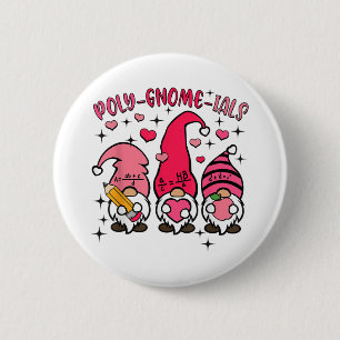 Retro Gnome Math Teacher Valentines Day Poly Gnome Button