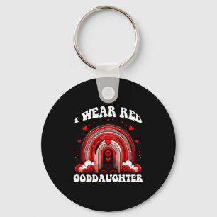 Retro Goddaughter Heart Disease Awareness Rainbow Keychain