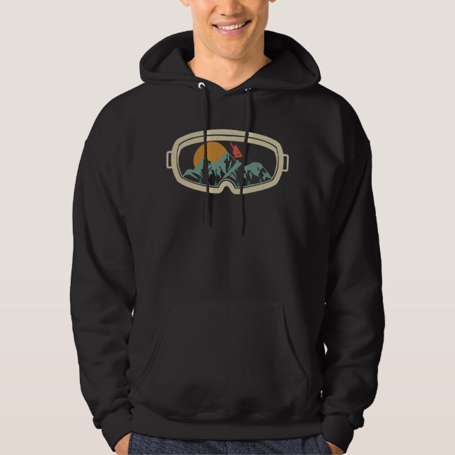 Retro goggles snowboarding skiing mountain snow hoodie (Front)