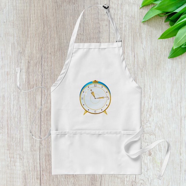 Retro Gold Alarm Clock with Blue Trim Timepiece  Adult Apron (Creator Uploaded)