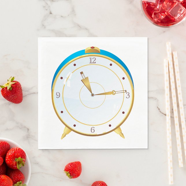 Retro Gold Alarm Clock with Blue Trim Timepiece  Napkins (Creator Uploaded)