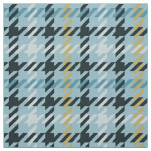 Retro gold and teal houndstooth plaid pattern fabric