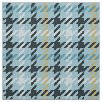Retro Gold And Teal Houndstooth Plaid Pattern Fabric by TintAndBeyond at Zazzle