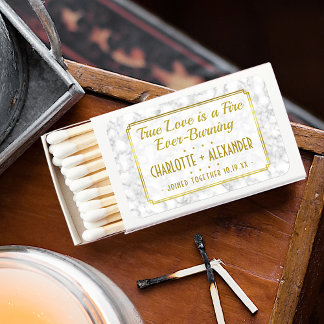 Retro Gold Art Deco White Marble Custom Wedding Matchboxes
