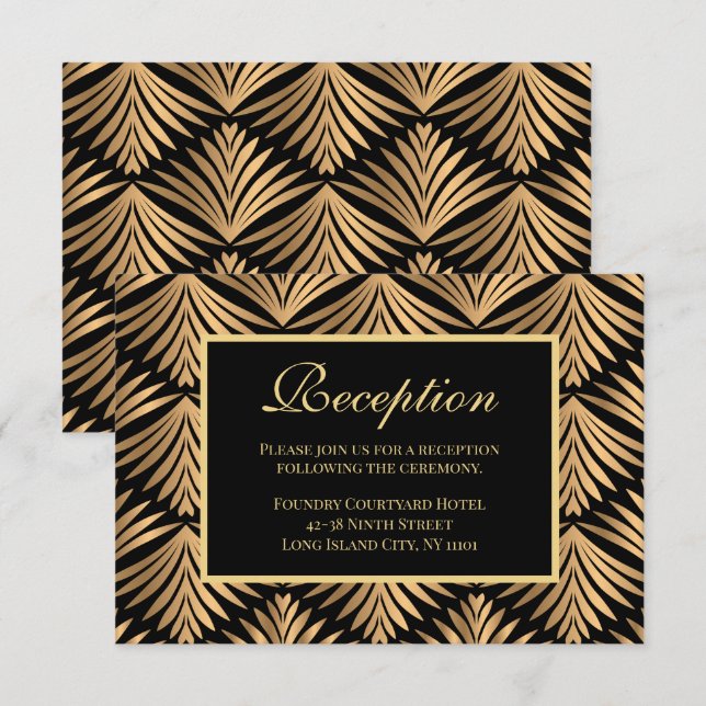 Retro Gold Black Art Deco Gatsby Wedding Reception Invitation (Front/Back)