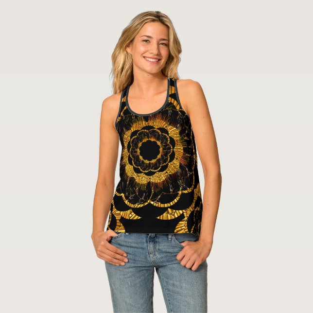 Retro Gold Black Mandala by Sequin Dreams Studio Tank Top (Front Full)