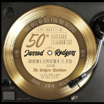 Retro Gold Black Vinyl Record 50th Birthday Party Invitation<br><div class="desc">This unique & retro Gold & Black Vinyl Record music theme 50th birthday party round shape invitation with catchy song title quote "This Will Be One For The Record" and fun typography details, features a double-sided solid gold record vibe ("Side A / Side B"), with invitation details on the front,...</div>