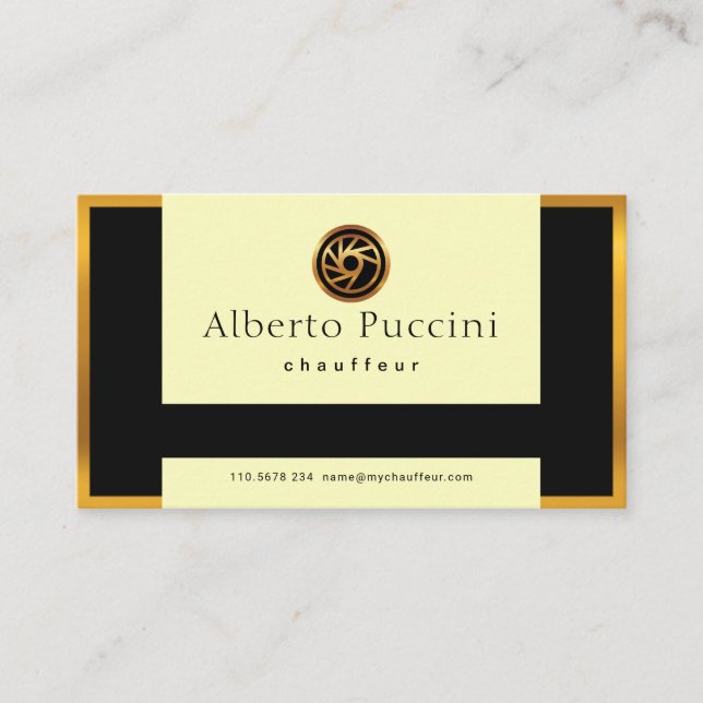 Retro Gold Border Stylish Pull Down Tab Chauffeur Business Card (Front)