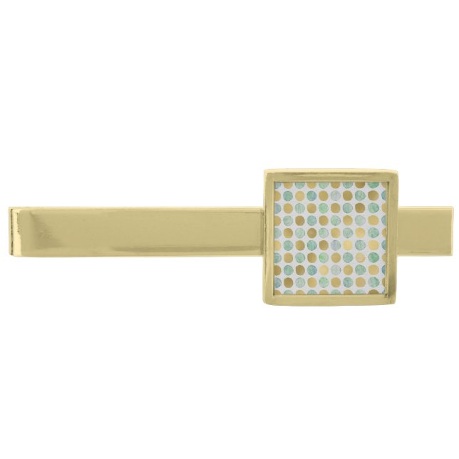 Retro Gold, Brown & Teal Dots Men's Gold Finish Tie Bar (Front)
