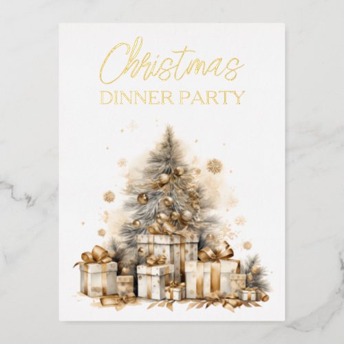 Retro Gold Christmas Tree Foil Invitation Postcard