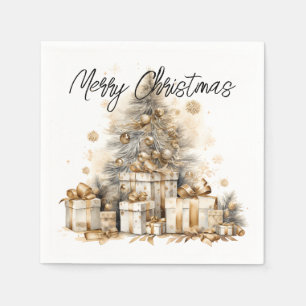 Retro Gold Christmas Tree Napkins