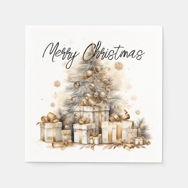 Retro Gold Christmas Tree Napkins (Front)
