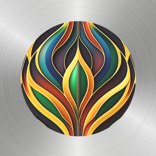 Retro Gold Colorful Art Deco Illustration Classic Round Sticker