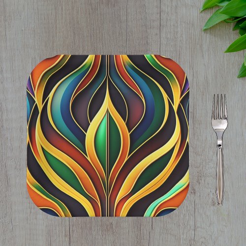 Retro Gold Colorful Art Deco Illustration Paper Plates