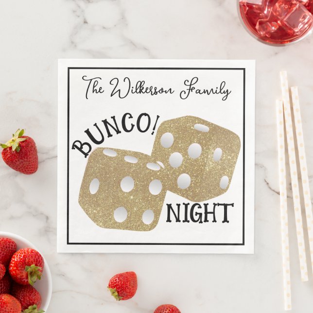 Retro Gold Dice Bunco Night Paper Dinner Napkins (Insitu)