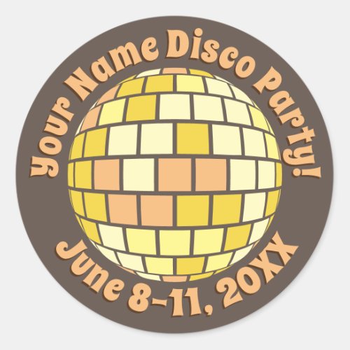 Retro Gold Disco Ball PERSONALIZED Classic Round Sticker