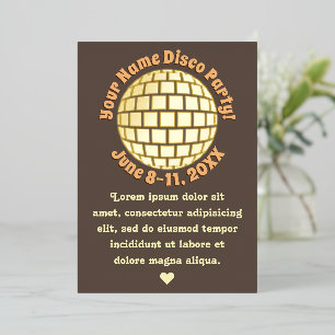 Retro Gold Disco Ball PERSONALIZED Gold Foil Invitation