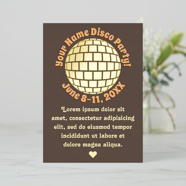 Retro Gold Disco Ball PERSONALIZED Gold Foil Invitation (Standing Front)